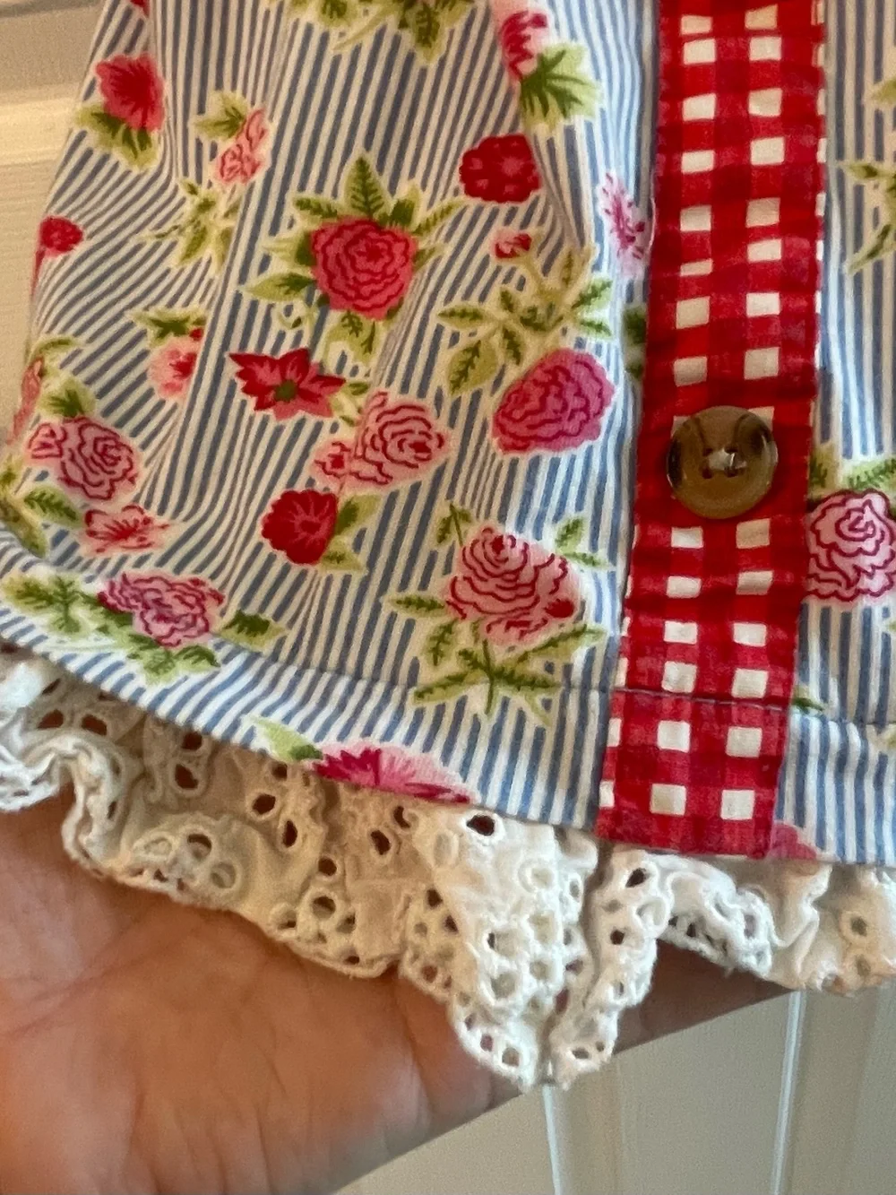Mustard Pie Blue and Red Rose-Print Stripe Dress
